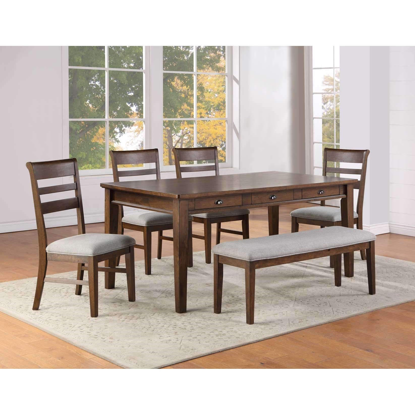 Ora Casual 6 Piece Table Chair And Bench Set With 6 Drawers