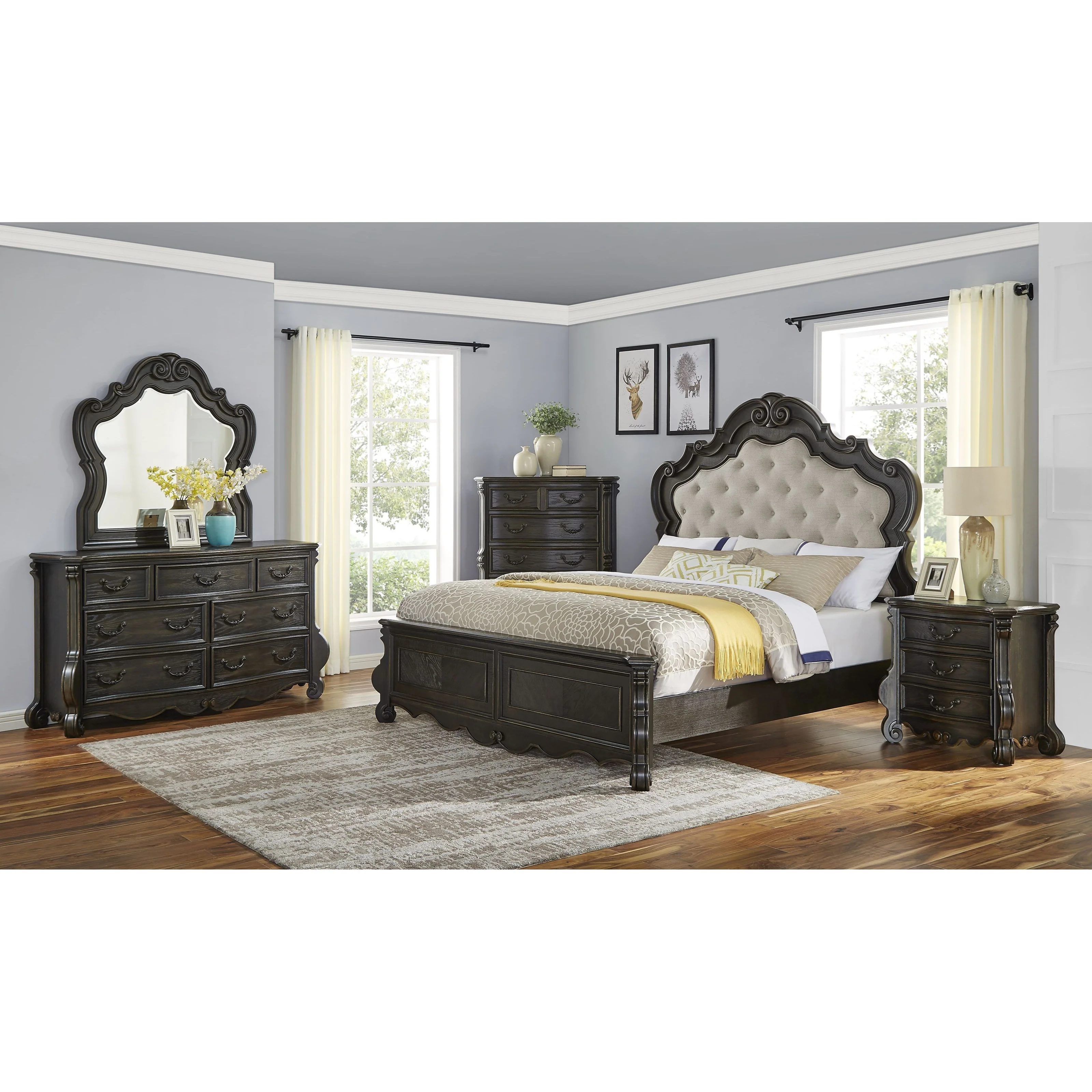 black and silver dresser set Benjara Geny Black and Silver 6 drawer 58.4 in. Dresser with Mirror BM338466