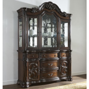 Steve Silver Royale China Cabinet With Etched Glass Scrollwork And Touch Lighting Standard Furniture China Cabinets