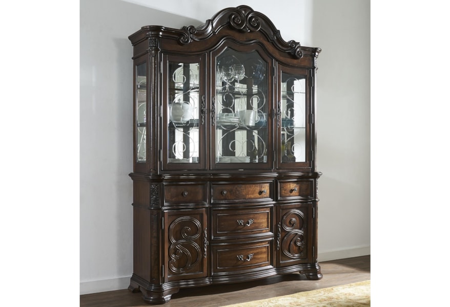 Steve Silver Royale China Cabinet With Etched Glass Scrollwork And