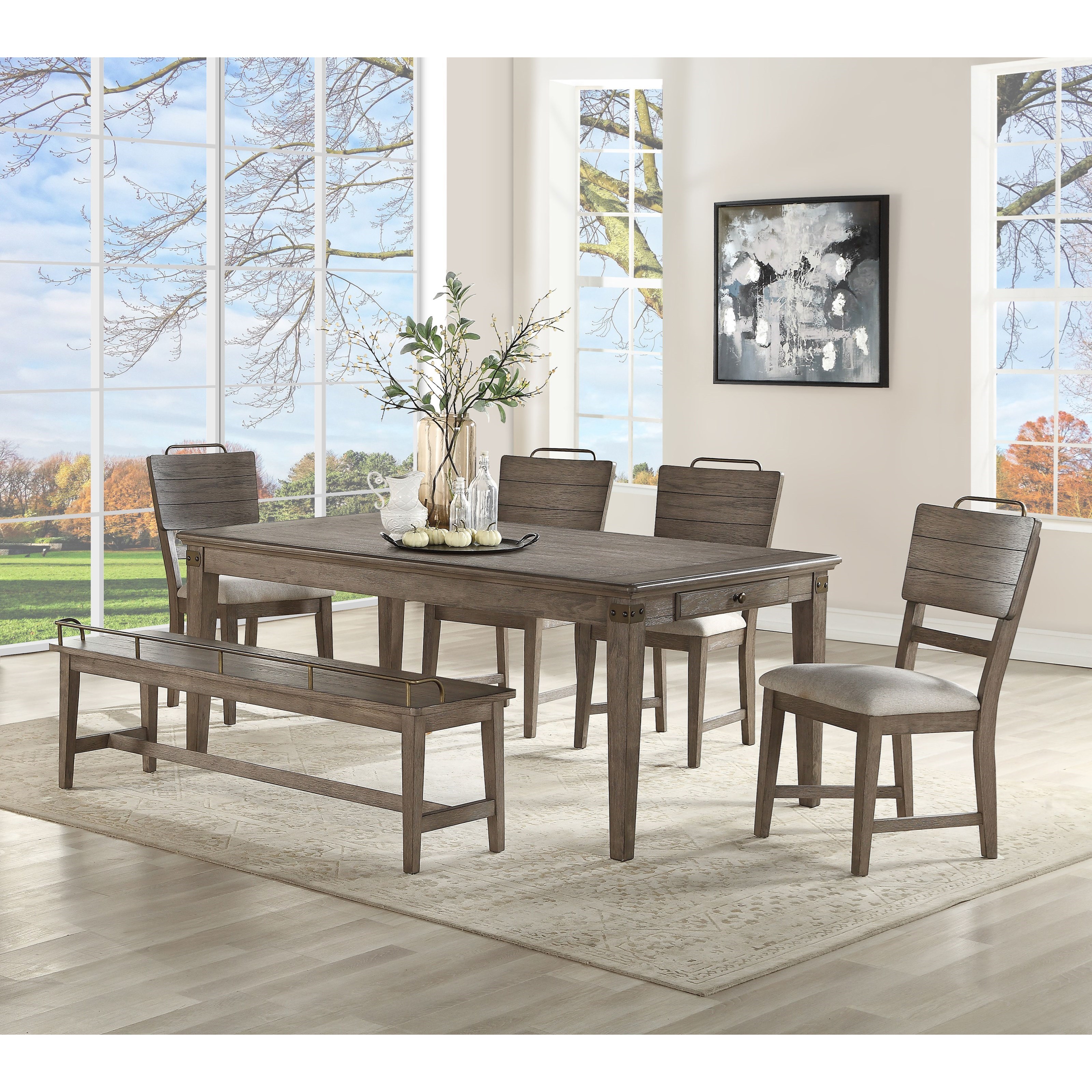 Steve Silver Ryan Transitional Dining Table And Chair Set With Bench Northeast Factory Direct Table Chair Set With Bench