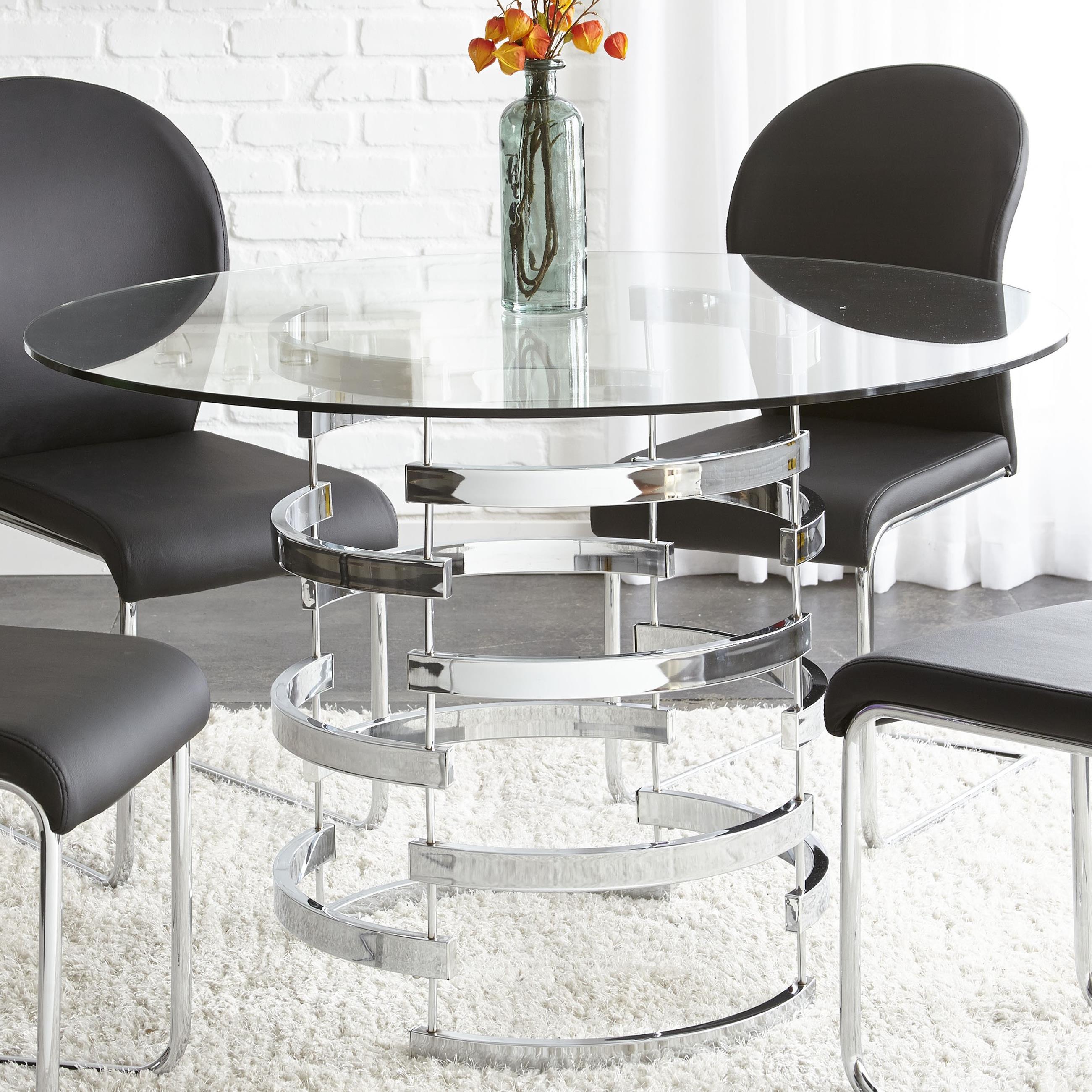 Furniture Small Round Glass Dining Table And 4 Faux Leather Chairs Chrome Legs Room Sets Home Furniture Diy Anwalt Bevensen De