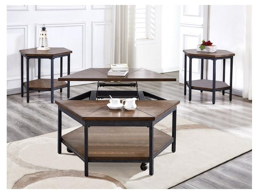 Steve Silver Ultimo Um200cl E Hexagon Lift Top Cocktail Table And Hexagon End Table Set Sam Levitz Furniture Occasional Groups