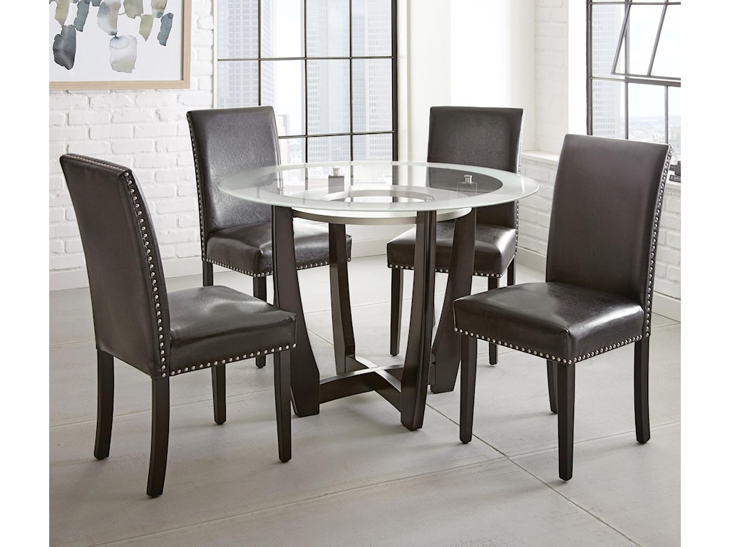 Steve Silver Verano 5pc Contemporary 45 Round Glass Top Dining Table Set With Black Chairs Wayside Furniture Dining 5 Piece Sets