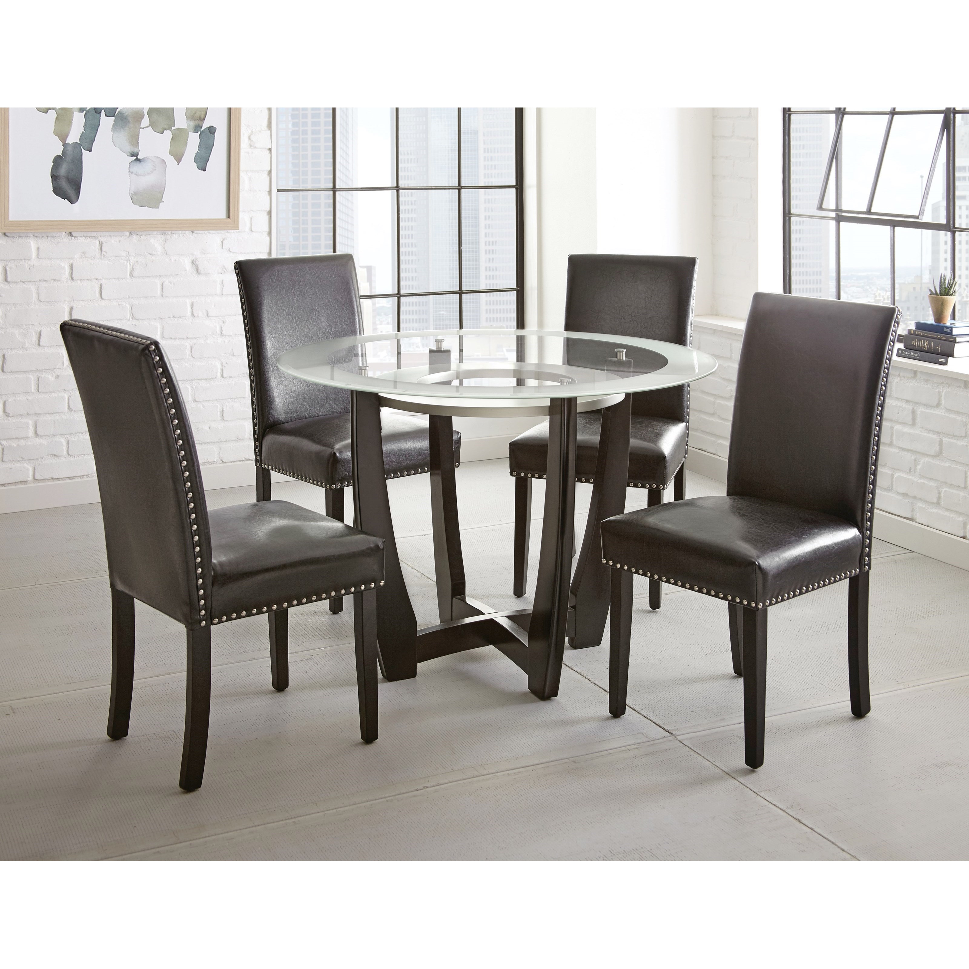 Uptown Club Franz 41.3" Round Contemporary Glass Top Dining Table in Silver 