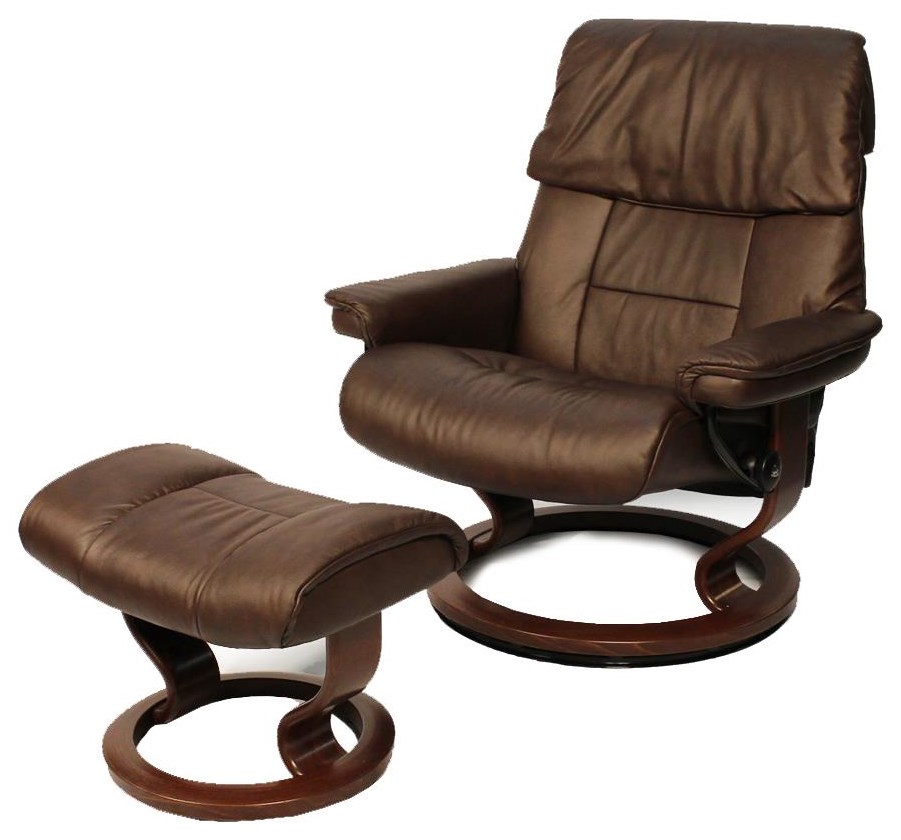 Stressless By Ekornes Ruby Large Chair Chocolate Ottoman Brown Signature Base Conlin S Furniture Reclining Chair Ottoman Sets