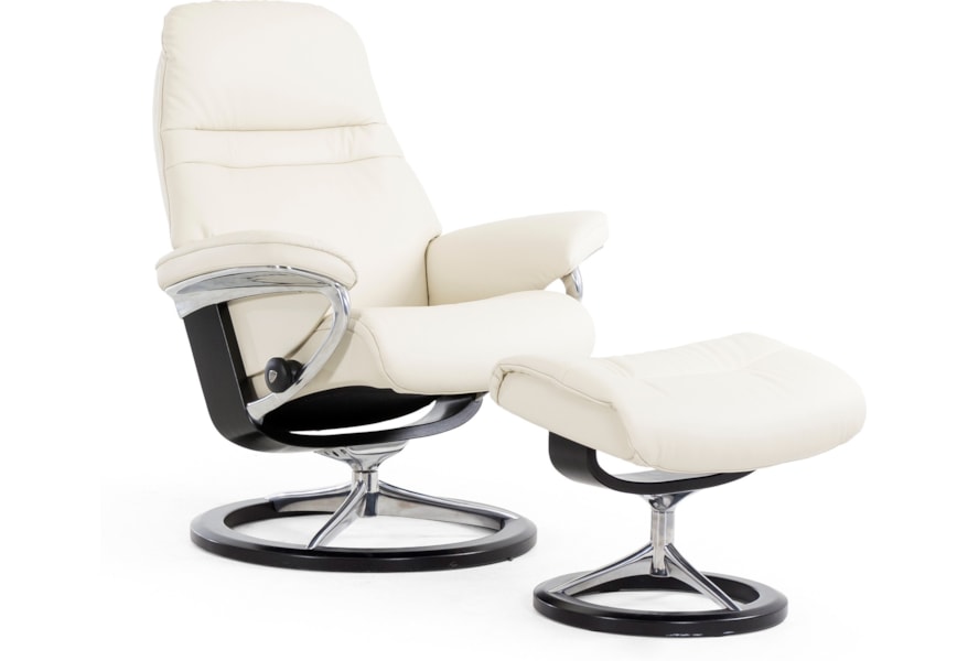 Stressless Sunrise 1238315 Large Reclining Chair And Ottoman With Signature Base Dunk Bright Furniture Reclining Chair Ottoman Sets