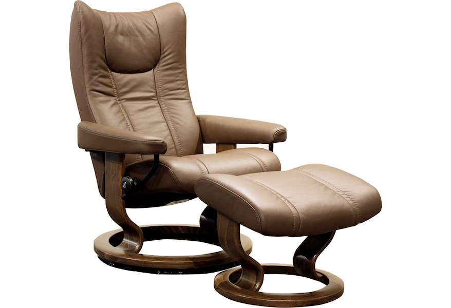Stressless Wing Small Reclining Chair And Ottoman With Classic