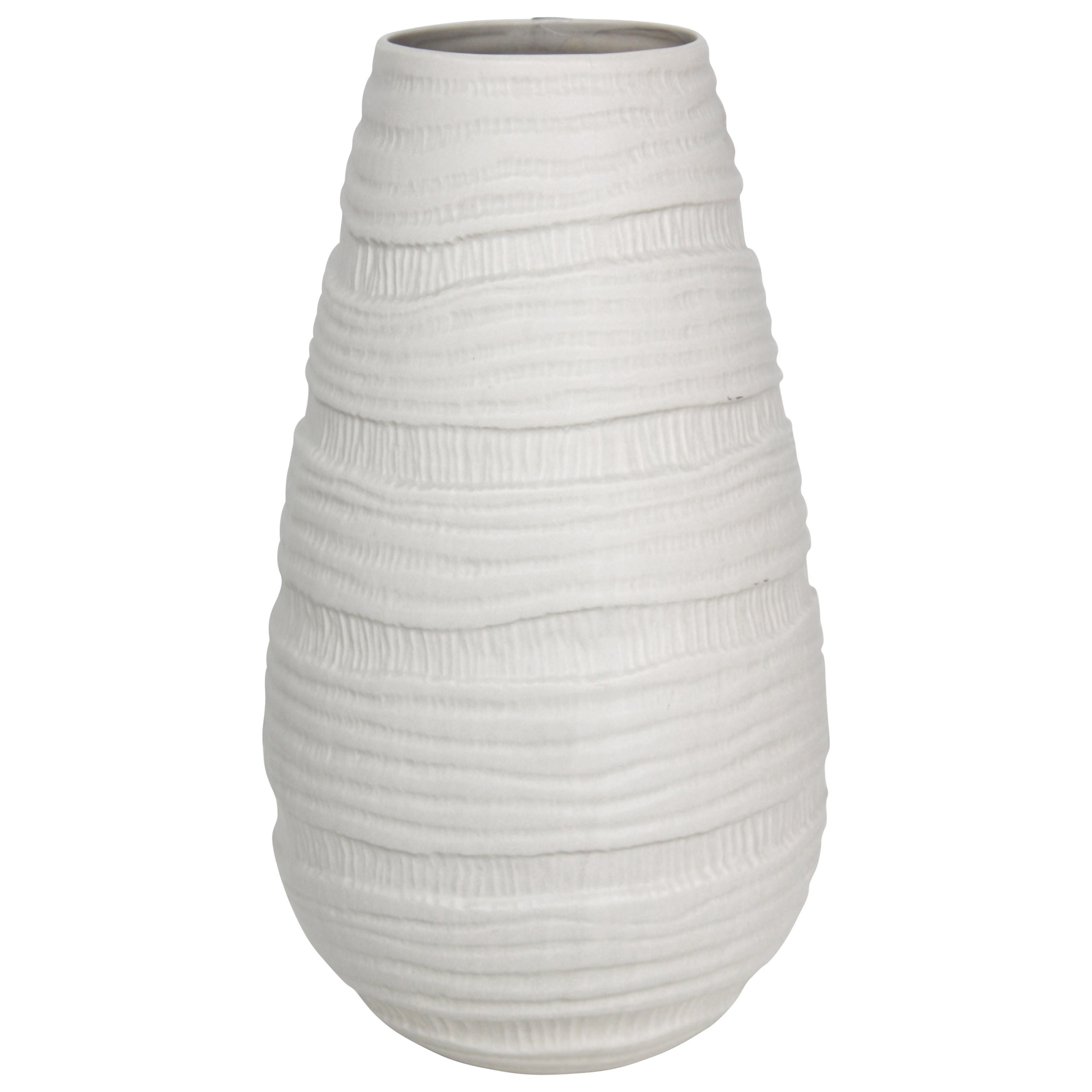 Ribbed White Ceramic Vase