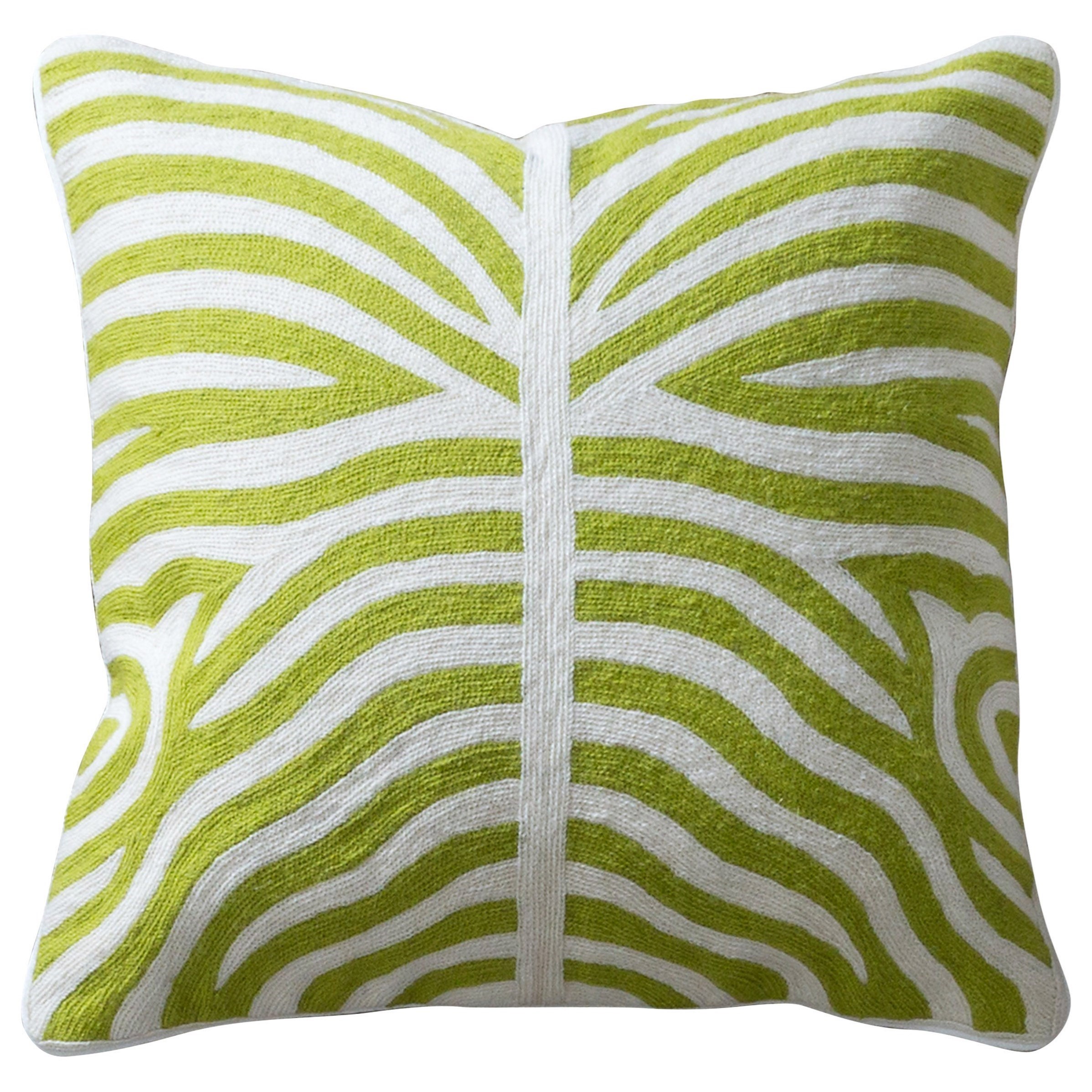 Green and White Zebra-Patterned Accent Pillow