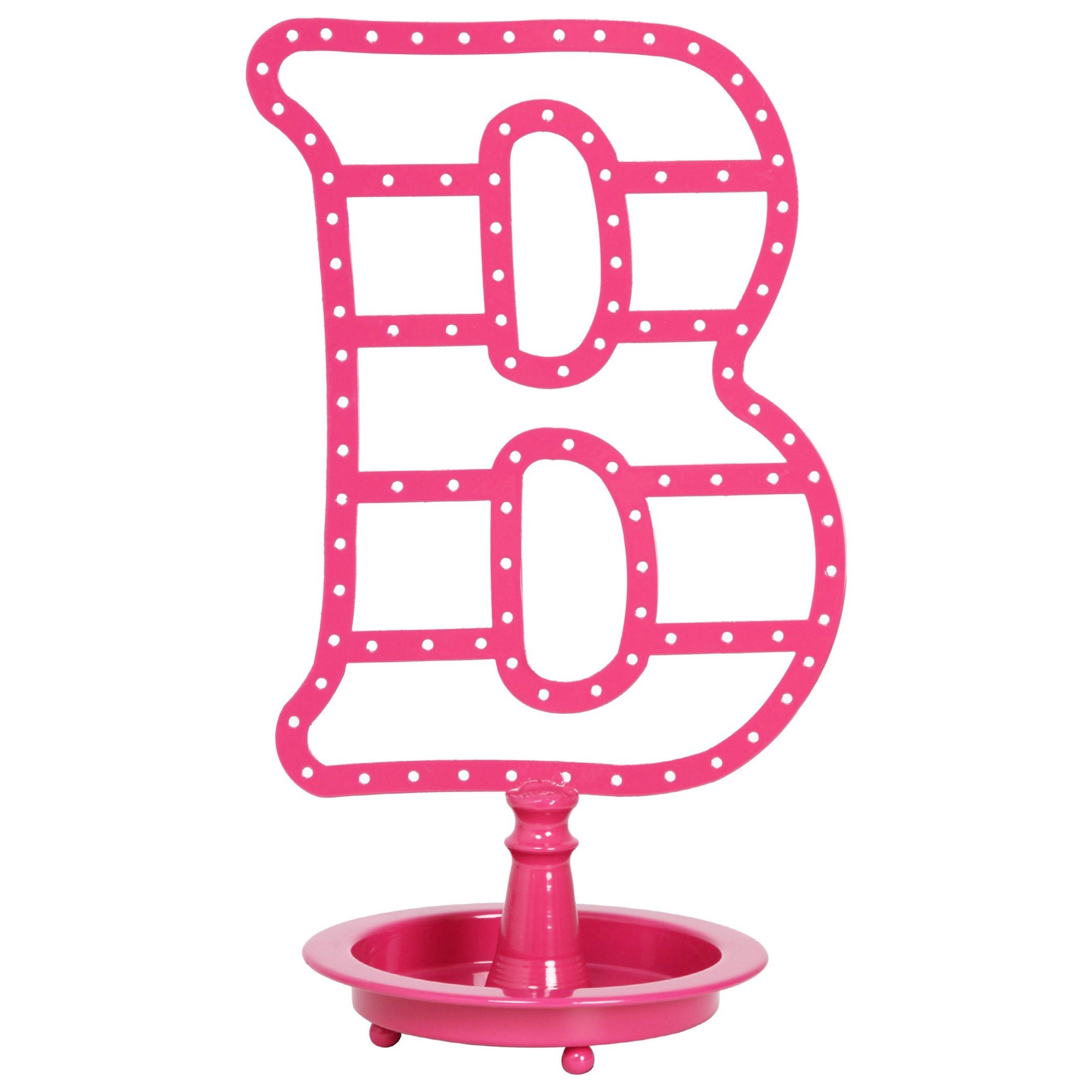 Pink "B" Metal Table Top Jewelry Holder