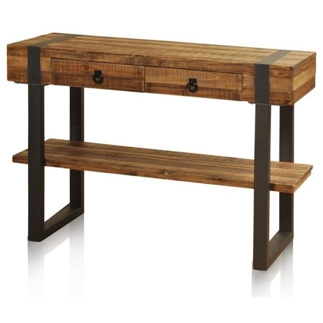 Console Table with 1 Shelf, 2 Drawers , and Forged Metal Legs