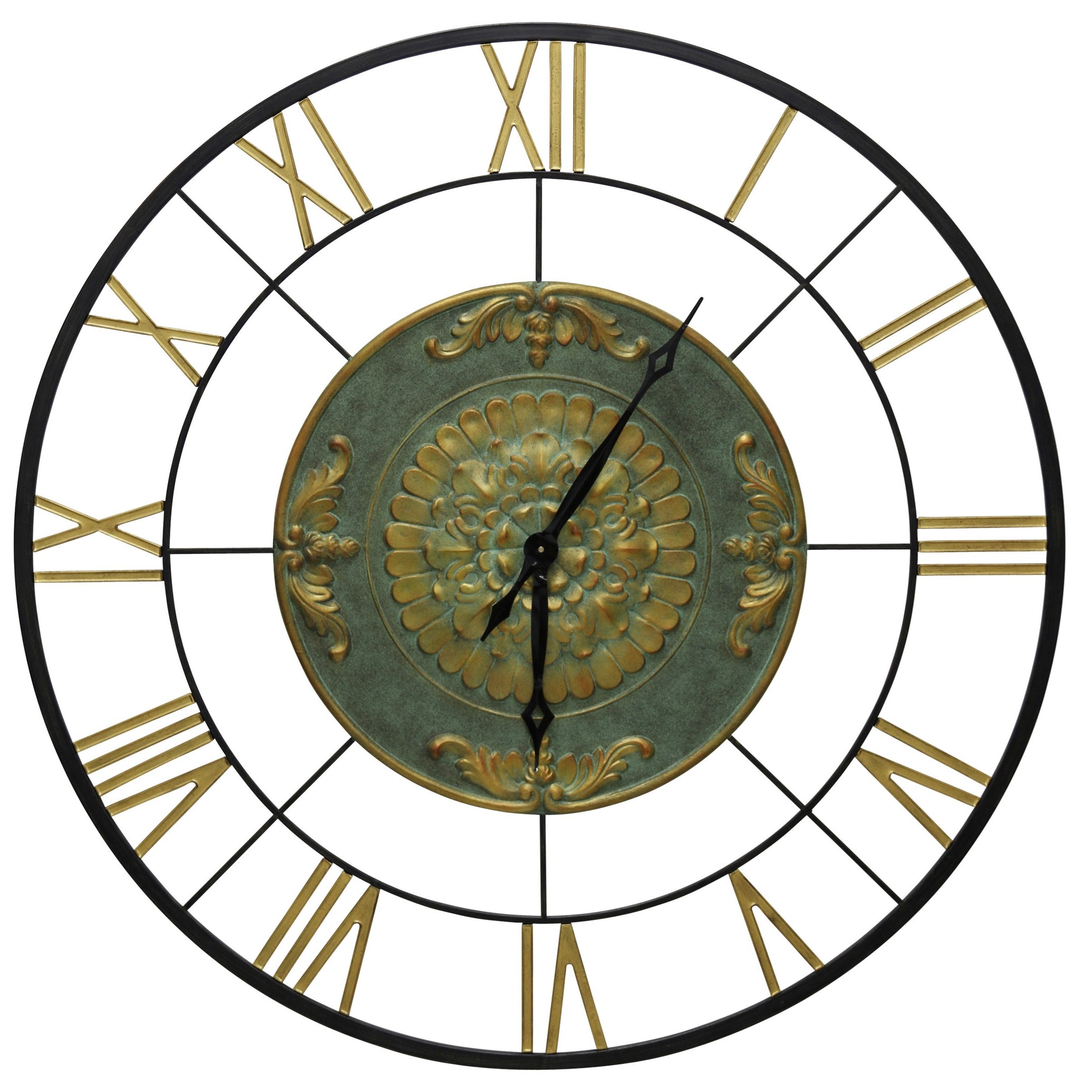 Metal Wall Clock with Black Iron Frame