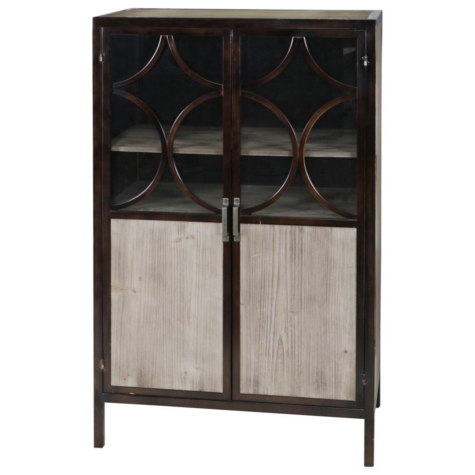 Bradley Metal Cabinet with Wood Veneer and Glass Doors