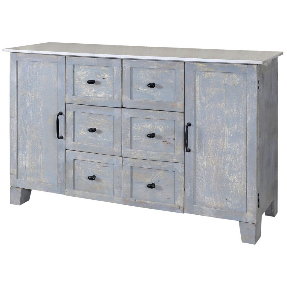 Braxton Distressed Gray Buffet with 6 Drawers and 2 Doors