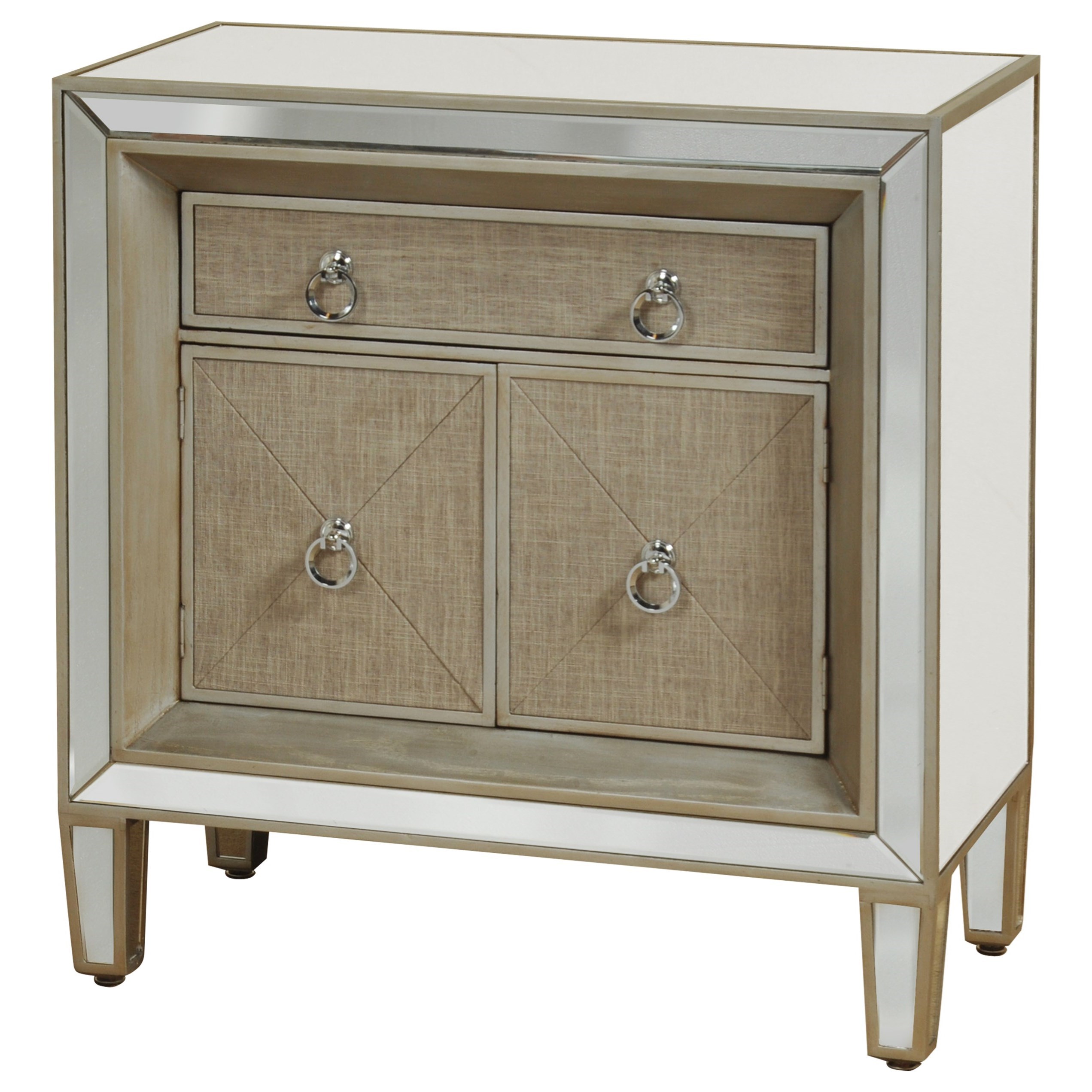 Mirrored Night Stand with Linen Front