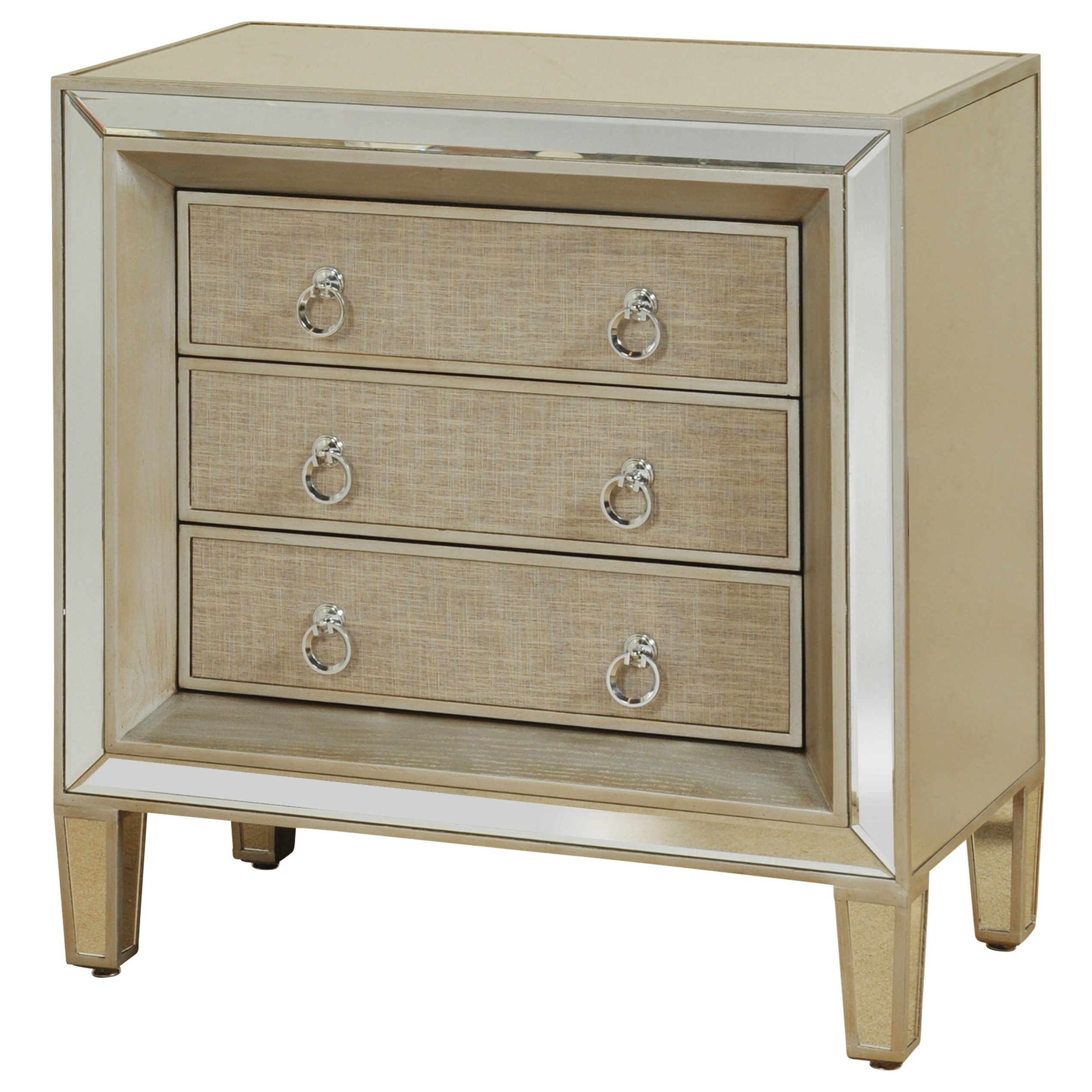 Mirrored 3 Drawer Chest with Linen Covered Drawers