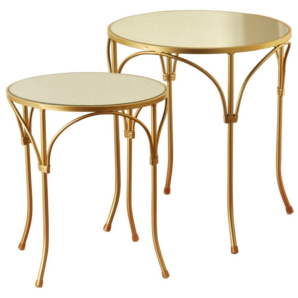 Set of 2 End Tables with Mirror and Gold-Painted Metal Frame