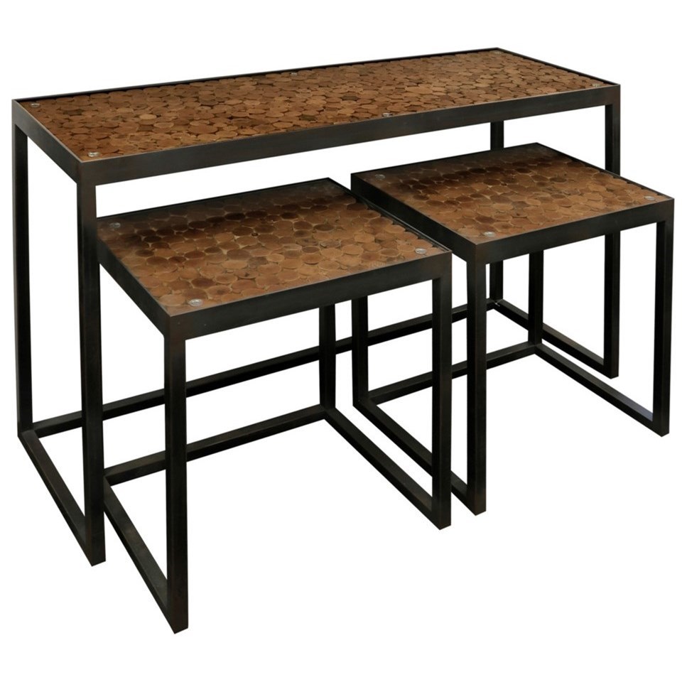 Set of 3 Industrial Occasional Tables - Includes Sofa Table, 2 End Tables