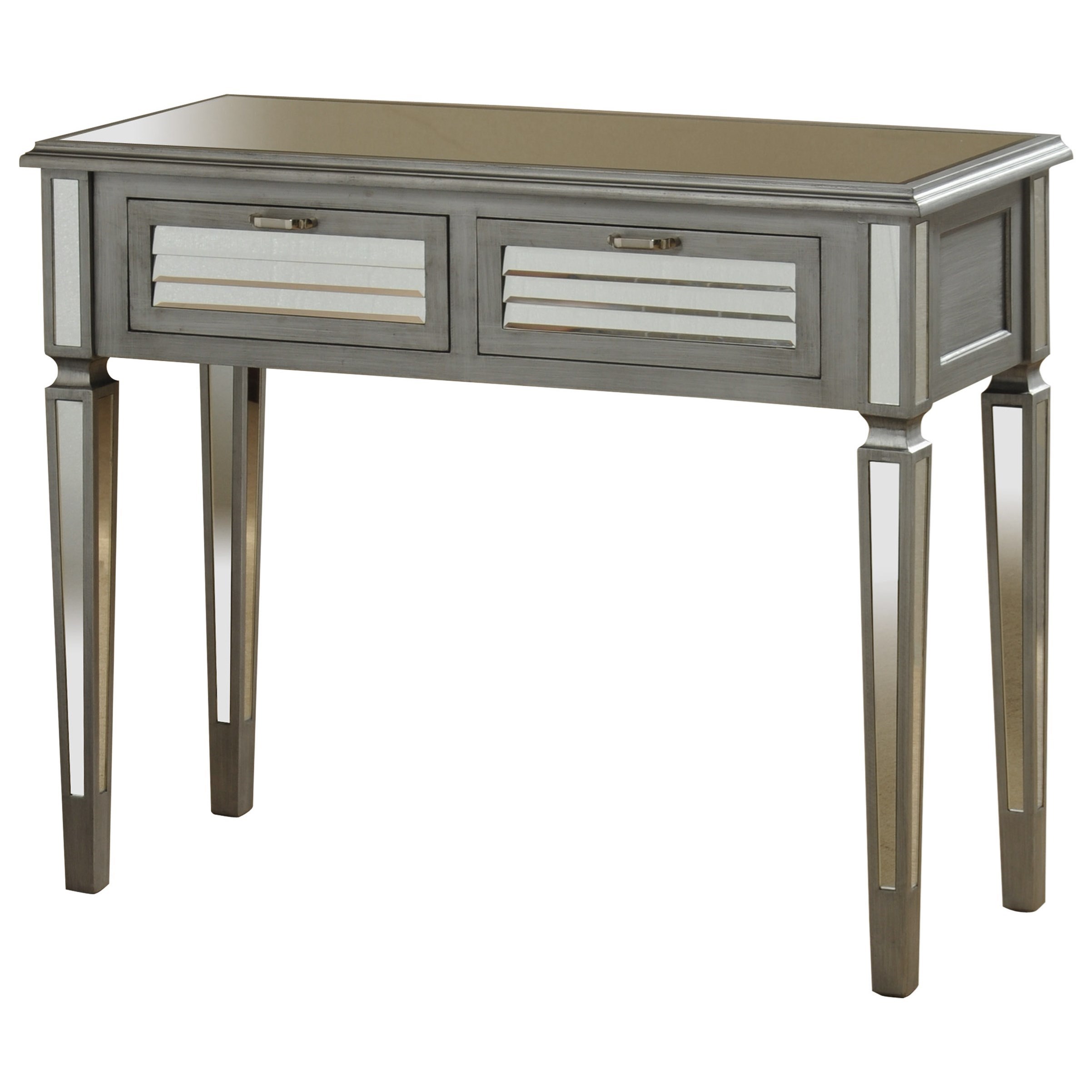 2 Drawer Console Table with Shutter Design Drawers and Mirrored Inserts