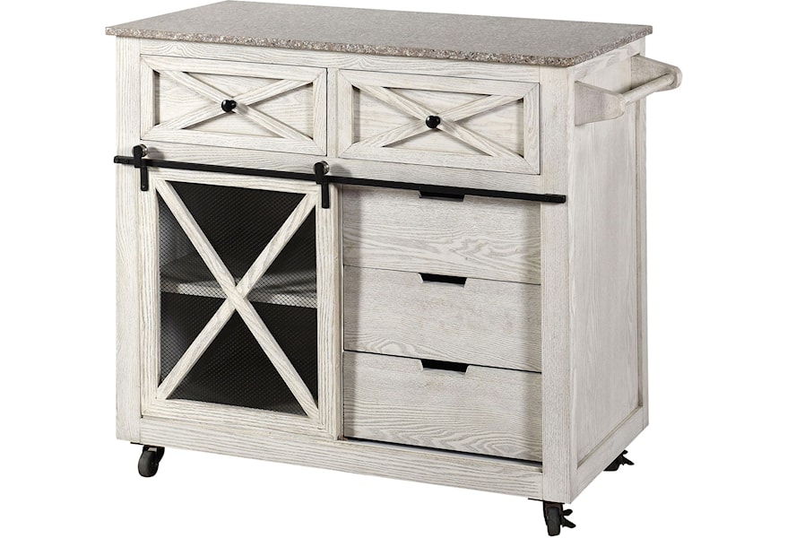 Stainless Steel Top Portable Kitchen Island Cart In White Finish