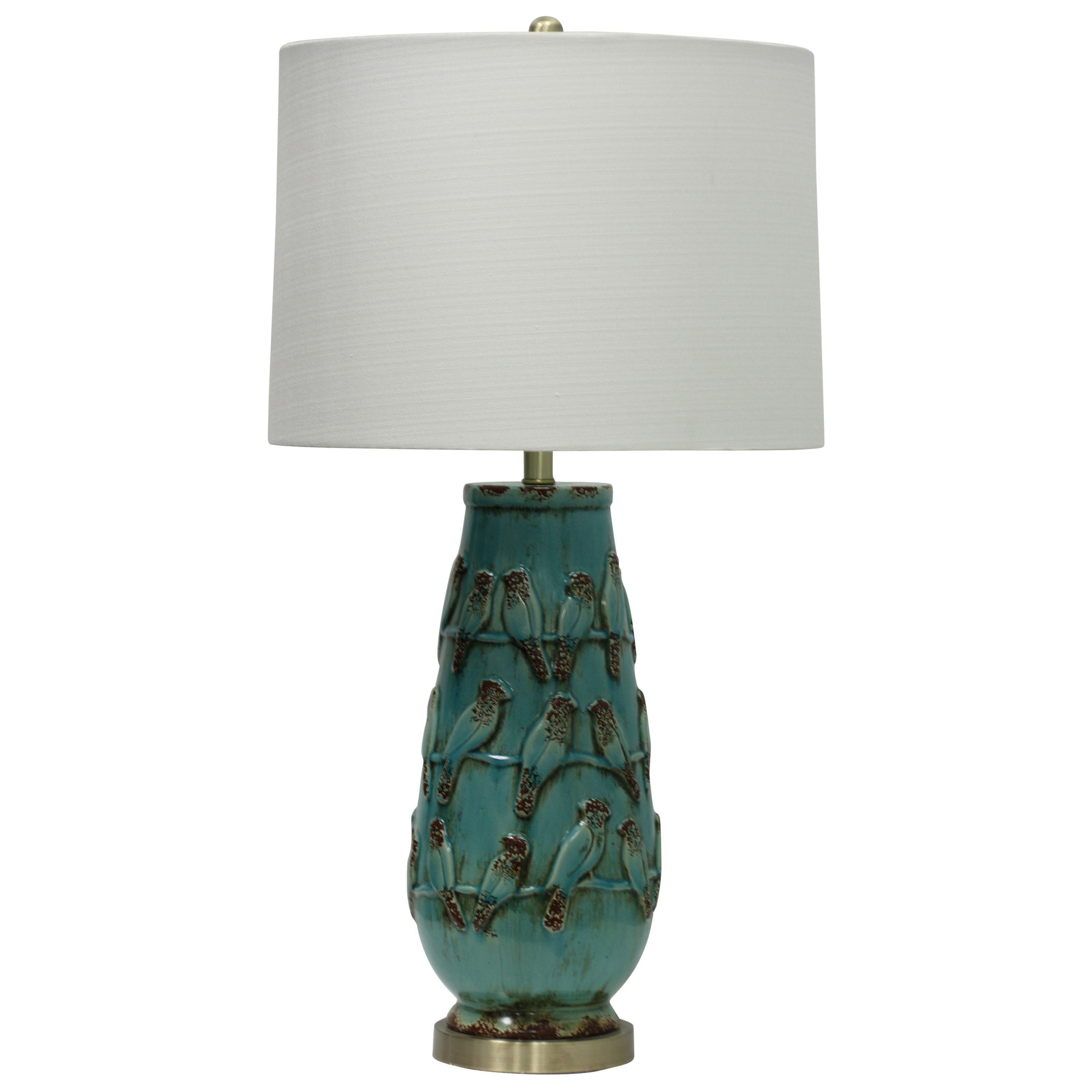 Stylecraft Lamps Aqua Ceramic Table Lamp With Bird Detailing
