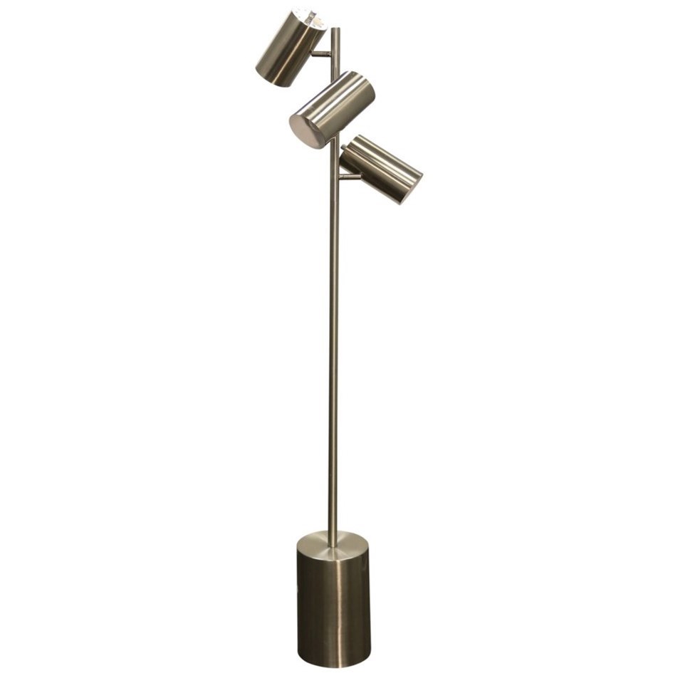 Adjustable Brushed Steel 3-Head Floor Lamp