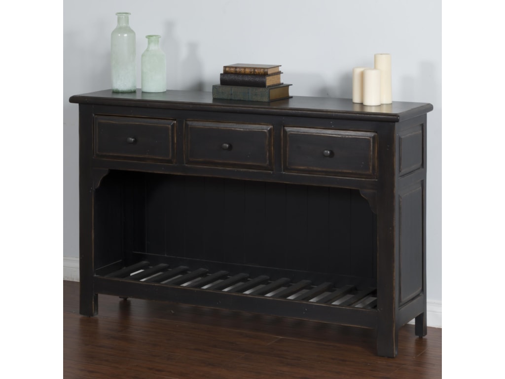 Sunny Designs Black Sofa Table With 3 Drawers Slat Shelf