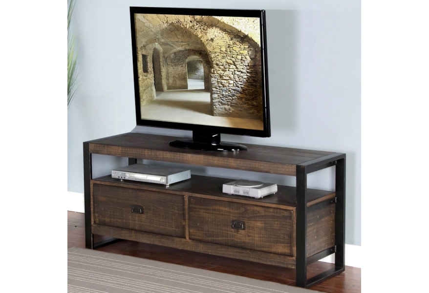 Sunny Designs Durham 54 Tv Console With Distressed Pine Shelves