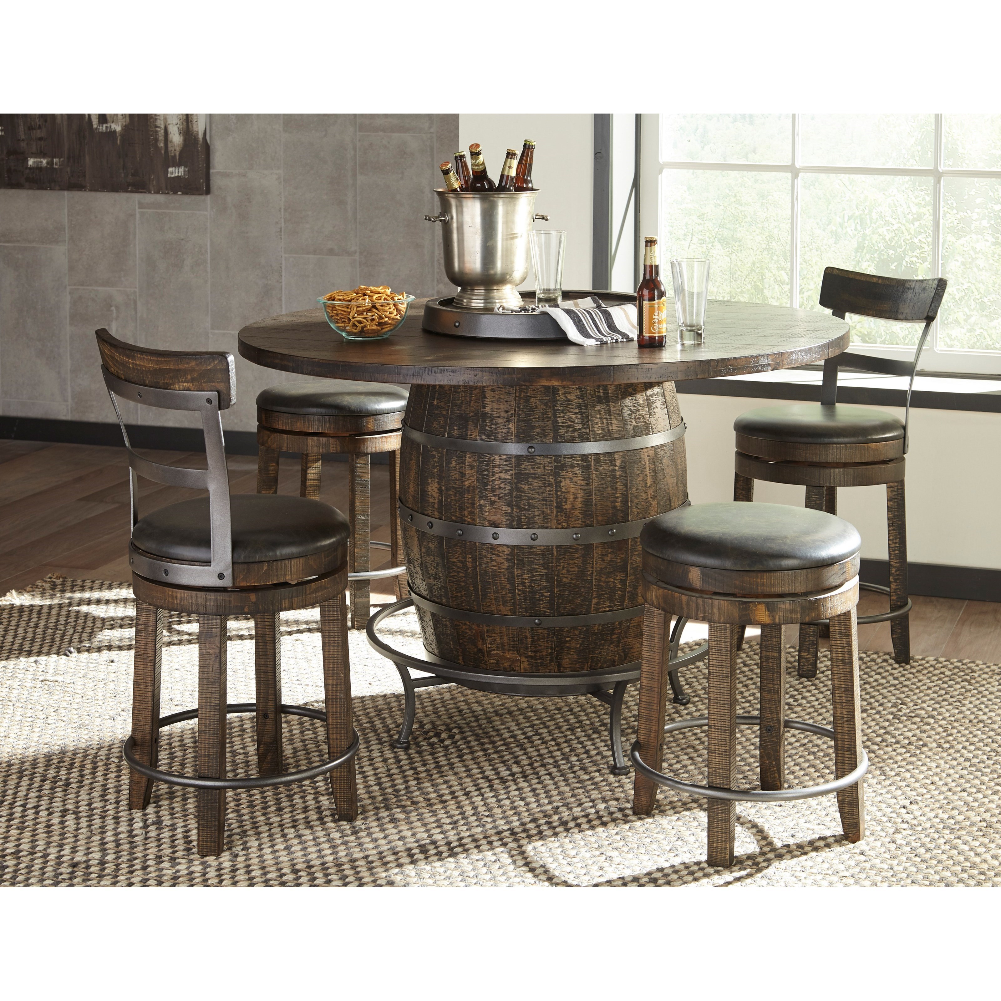 Sunny Designs Homestead 2 Rustic Round Counter Height Pub Table With Wine Barrel Base Wilson S Furniture Pub Tables