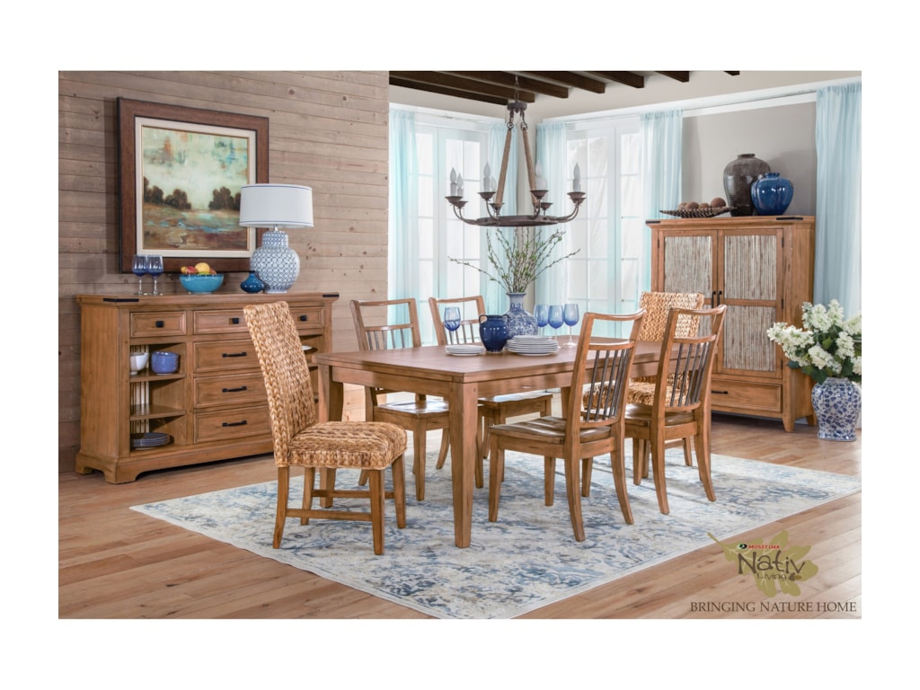 Sunny Designs Mossy Oak Nativ LivingDining Table Set with Six Chairs