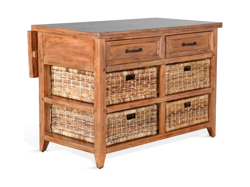 Sunny Designs Mossy Oak Nativ Living Rustic Kitchen Island Table Mossy Oak Nativ Living Rustic Kitchen Island Table With Rattan Baskets And Drop Leaf By Sunny Designs