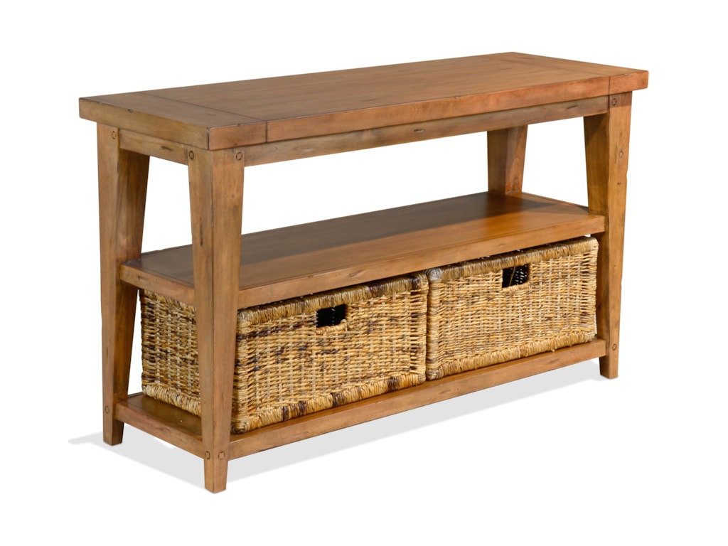 Mossy Oak Nativ Living Rustic Sofa Table With Rattan Baskets By Sunny Designs At Conlin S Furniture