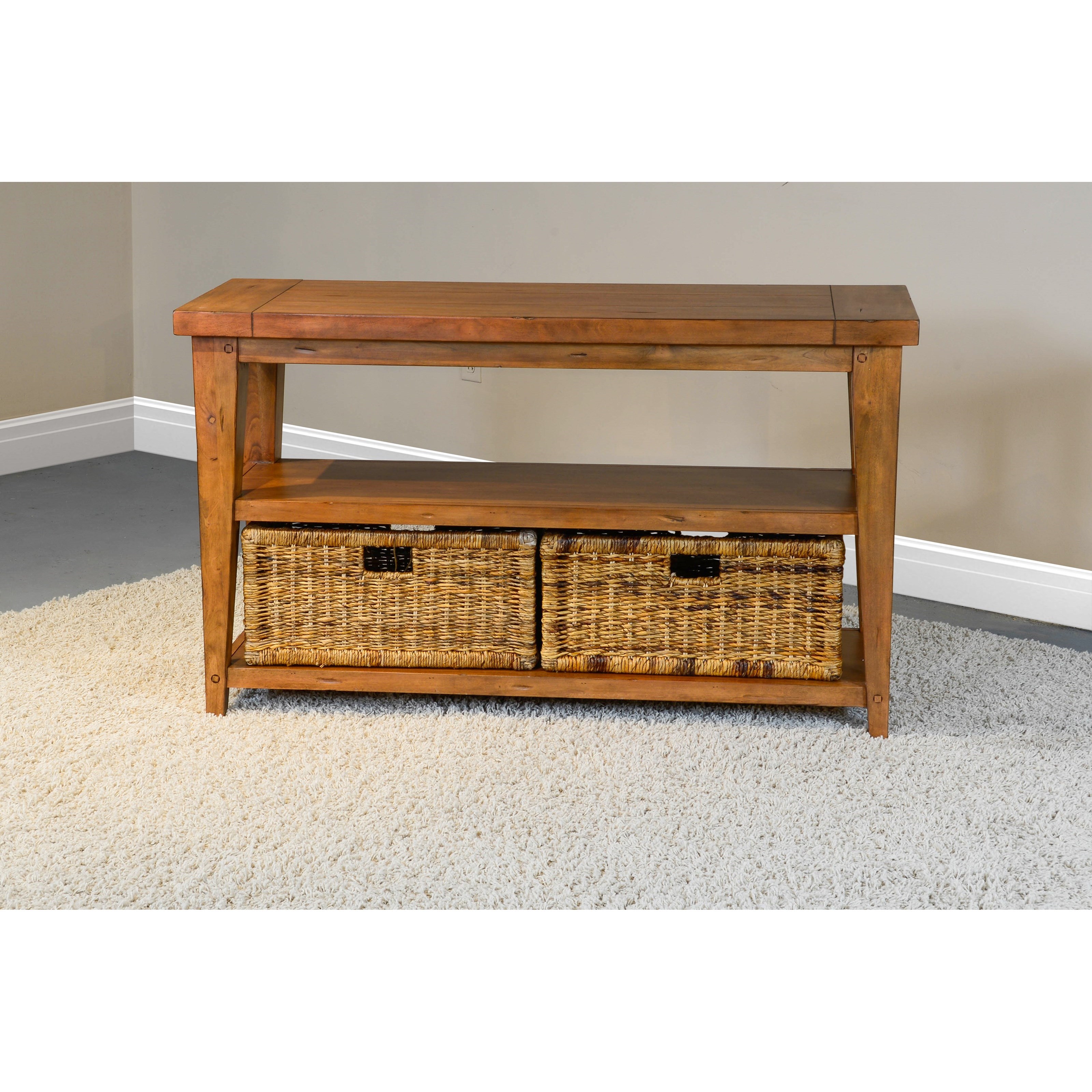 Sunny Designs Mossy Oak Nativ Living Rustic Sofa Table With Rattan Baskets Conlin S Furniture Sofa Tables Consoles