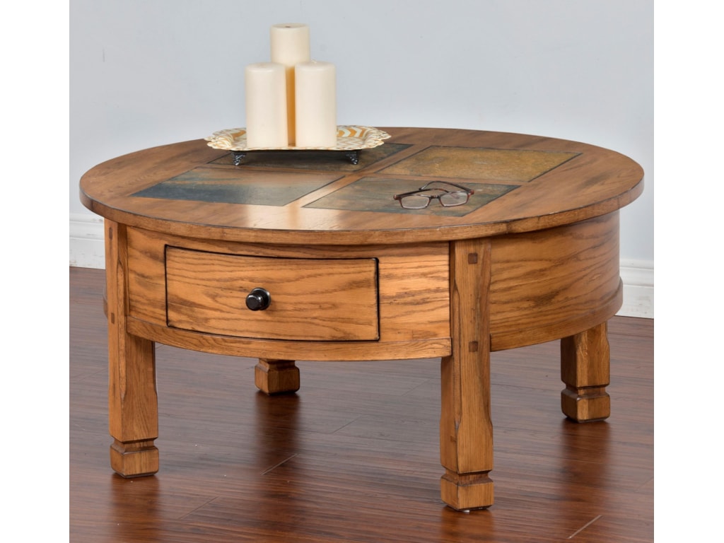 Sunny Designs Sedona Round Coffee Table With Slate Tiles 2 Drawers Sunny Designs Sedona Round Coffee Table With Slate Tiles 2 Drawers