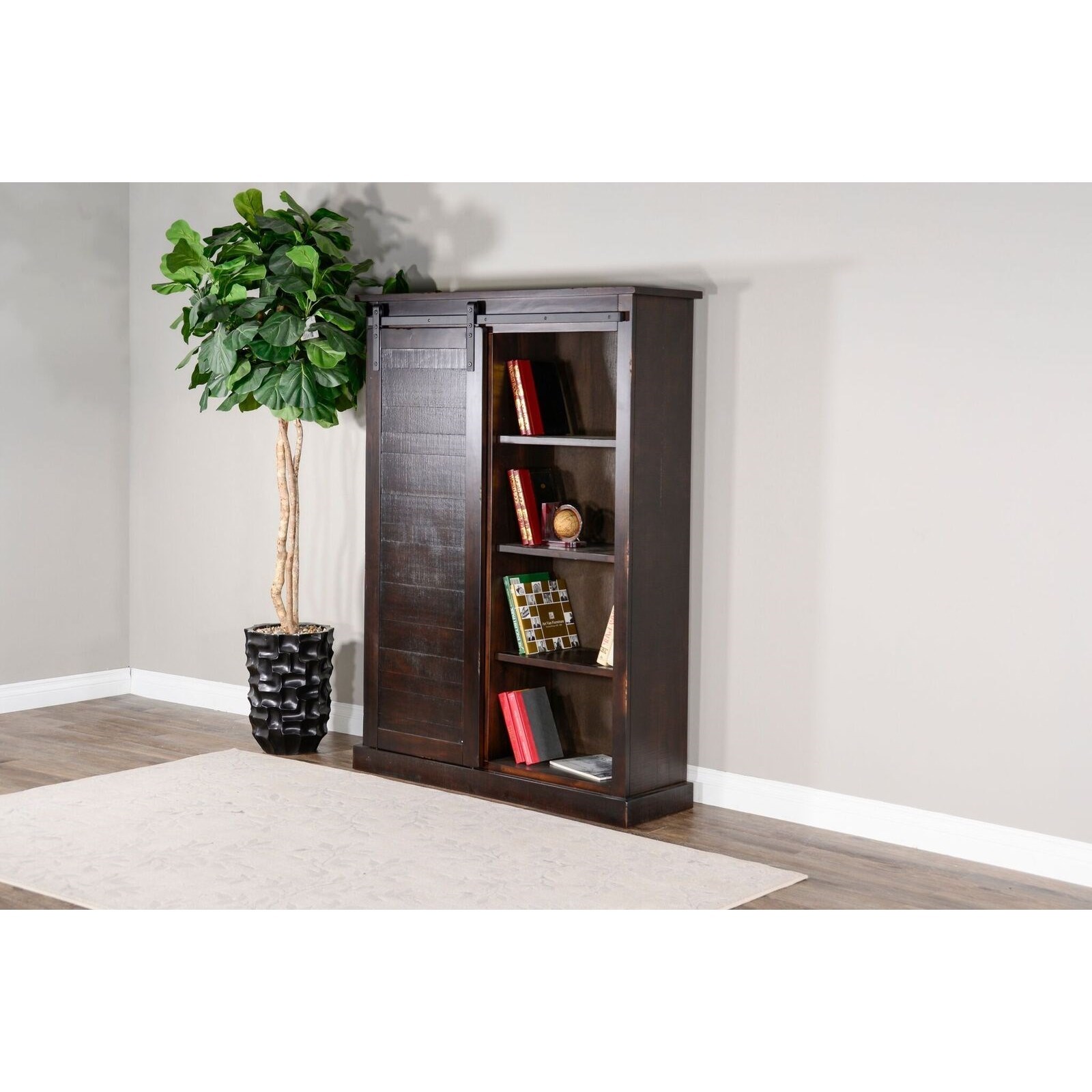 Vfm Signature Sunny Office Rustic Bookcase With Sliding Barn Door