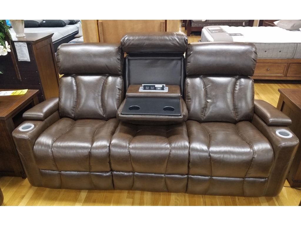1637 Contemporary Reclining Sofa W Pwr Headrests Drop Down Table By Synergy Home Furnishings At Rife S Furniture