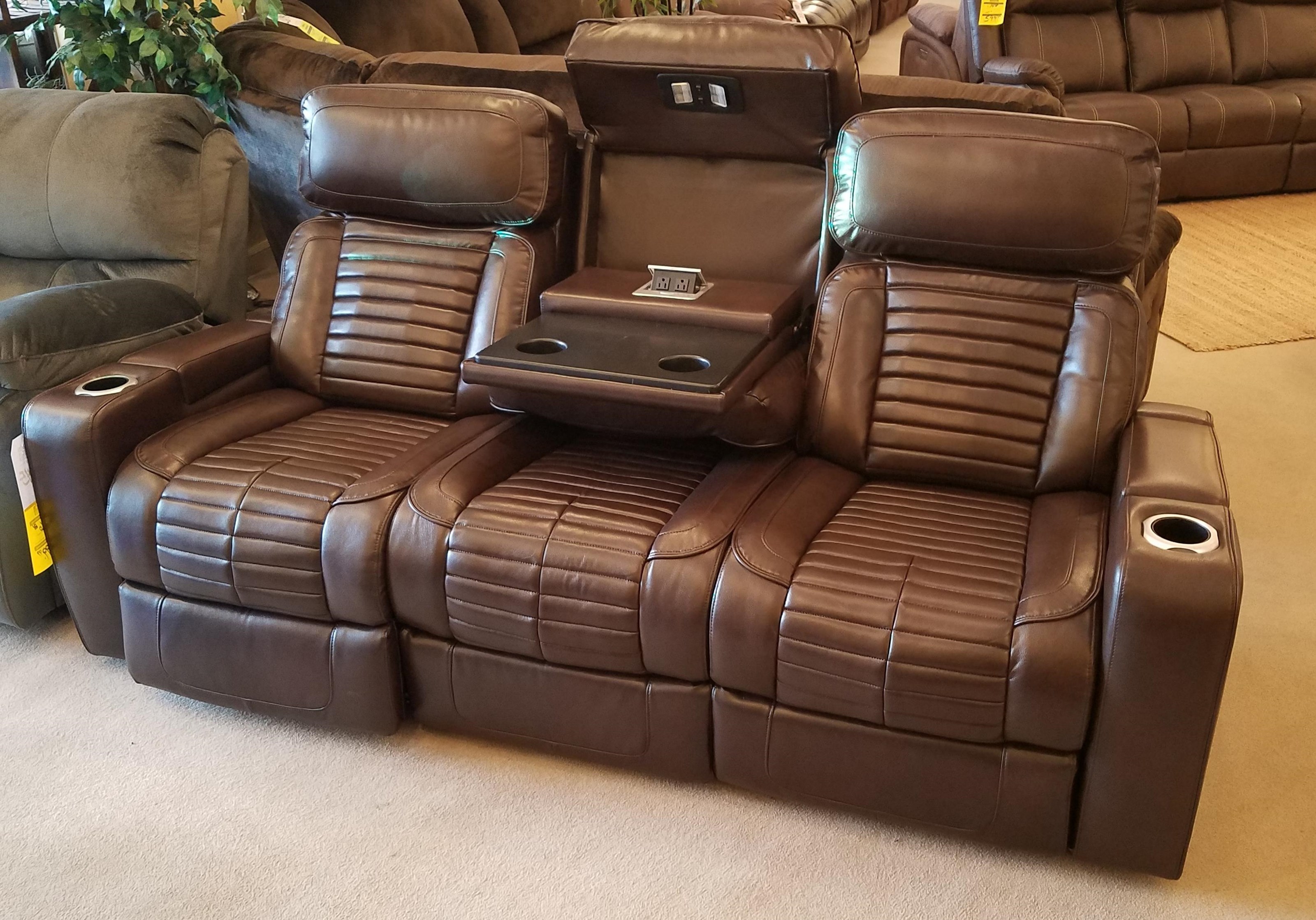 Synergy Home Furnishings 1814 Power Headrest And Lumbar Reclining Sofa With Base Lights And Center Dropdown Table Rife S Home Furniture Reclining Sofas