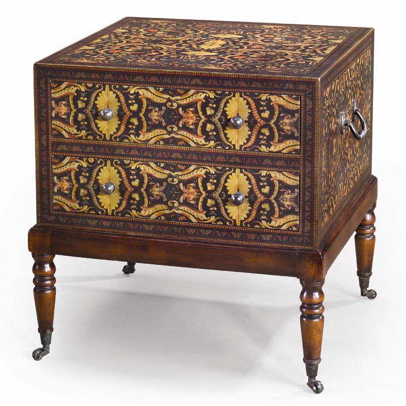 Decoupage Bedside Chest/ Lamp Table with Casters & 2 Drawers