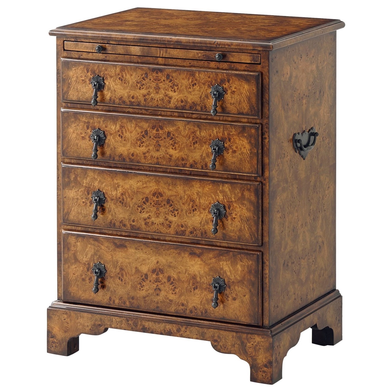 A Bachelor's Chest with Poplar Burl and Pullout Leather Inset Shelf