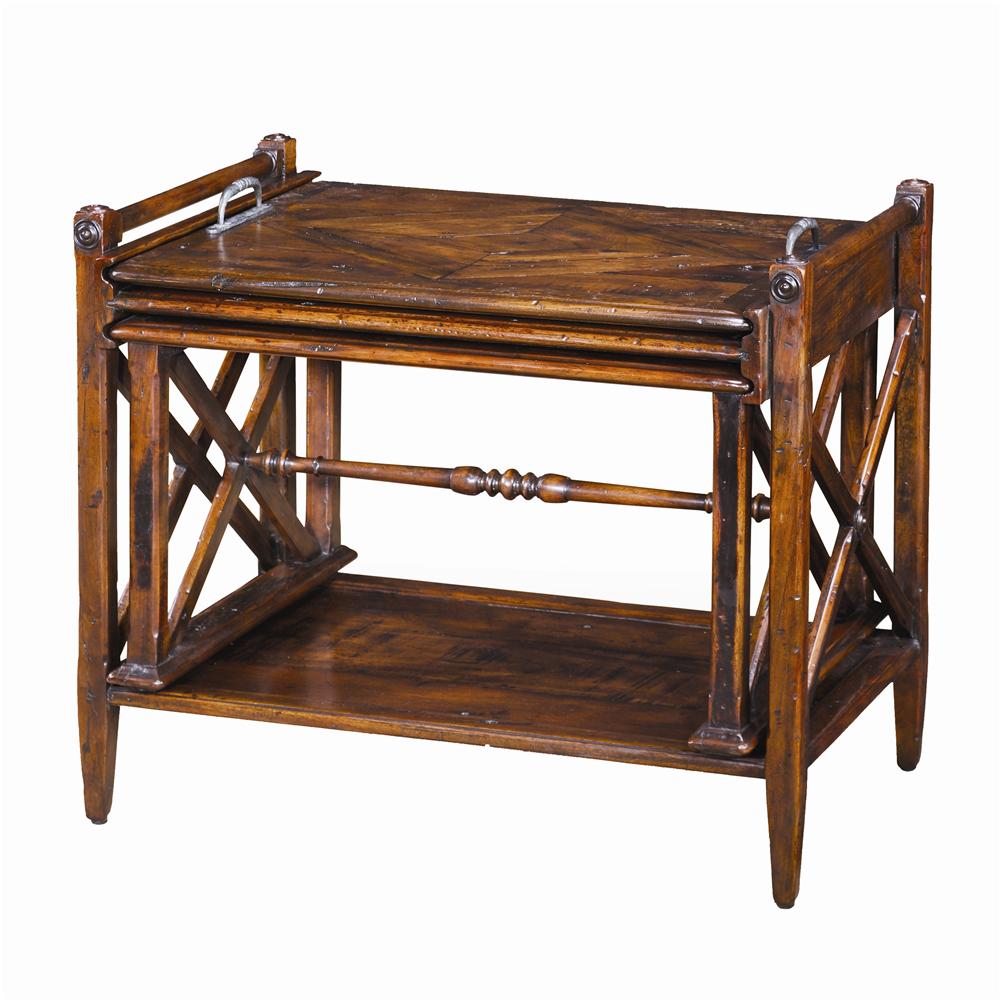 Antiqued Wood Parquetry Table Nest