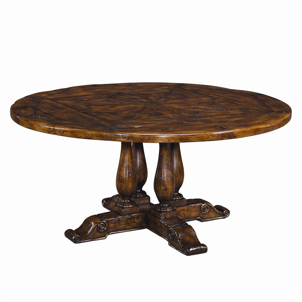 Traditional Circular Antiqued Wood Dining Table