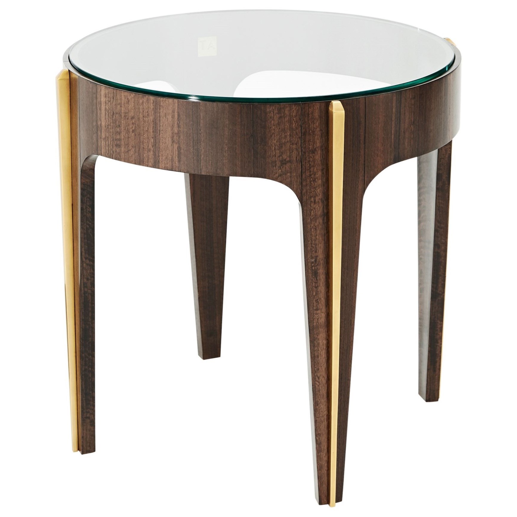 Bold Lamp Table with Brass Molding and Round Glass Top