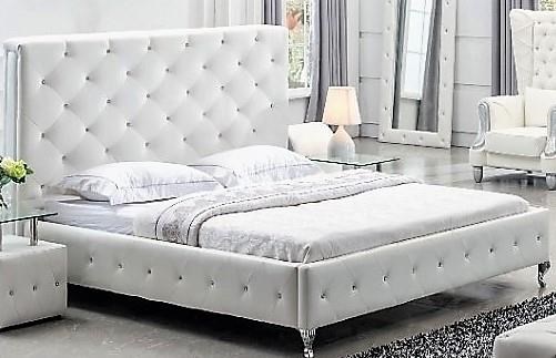 Titanic Furniture B100 White Leatherette Diamond Tufted Platform