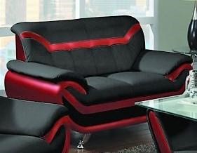Titanic Furniture L518 Contemporary Love Seat Black Red Flared