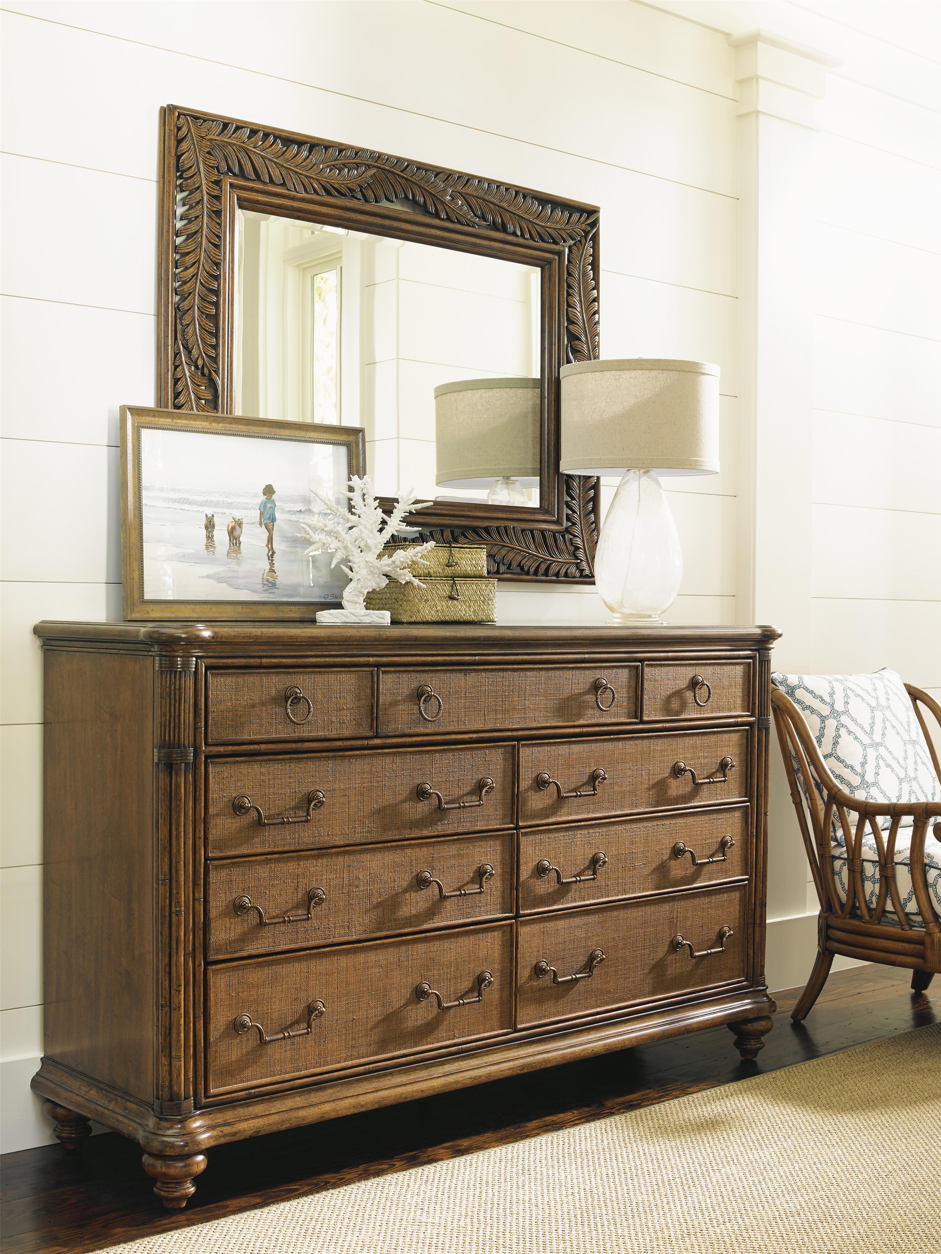 Tommy Bahama Home Bali Hai 593 234 593 206 Costa Sera Triple Dresser And Seabrook Landscape Mirror Set Baer S Furniture Dresser Mirror Sets