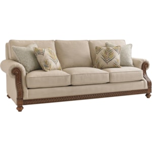 Tommy Bahama Home Bali Hai 7844 33 02 Quickship Shoreline Sofa With Fern Leaf Carvings Baer S Furniture Sofas
