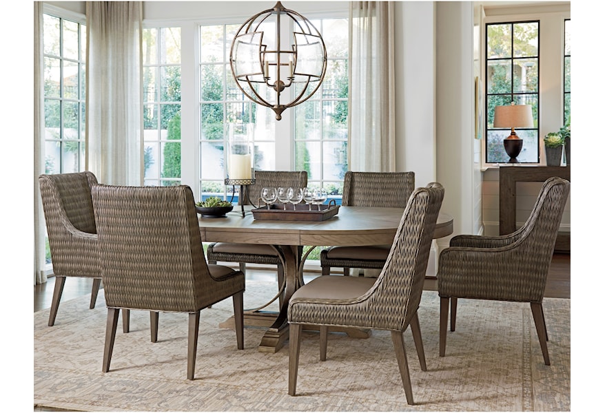 Tommy Bahama Home Cypress Point Seven Piece Dining Set With Atwell Table And Brandon Woven Chairs Belfort Furniture Dining 7 Or More Piece Sets
