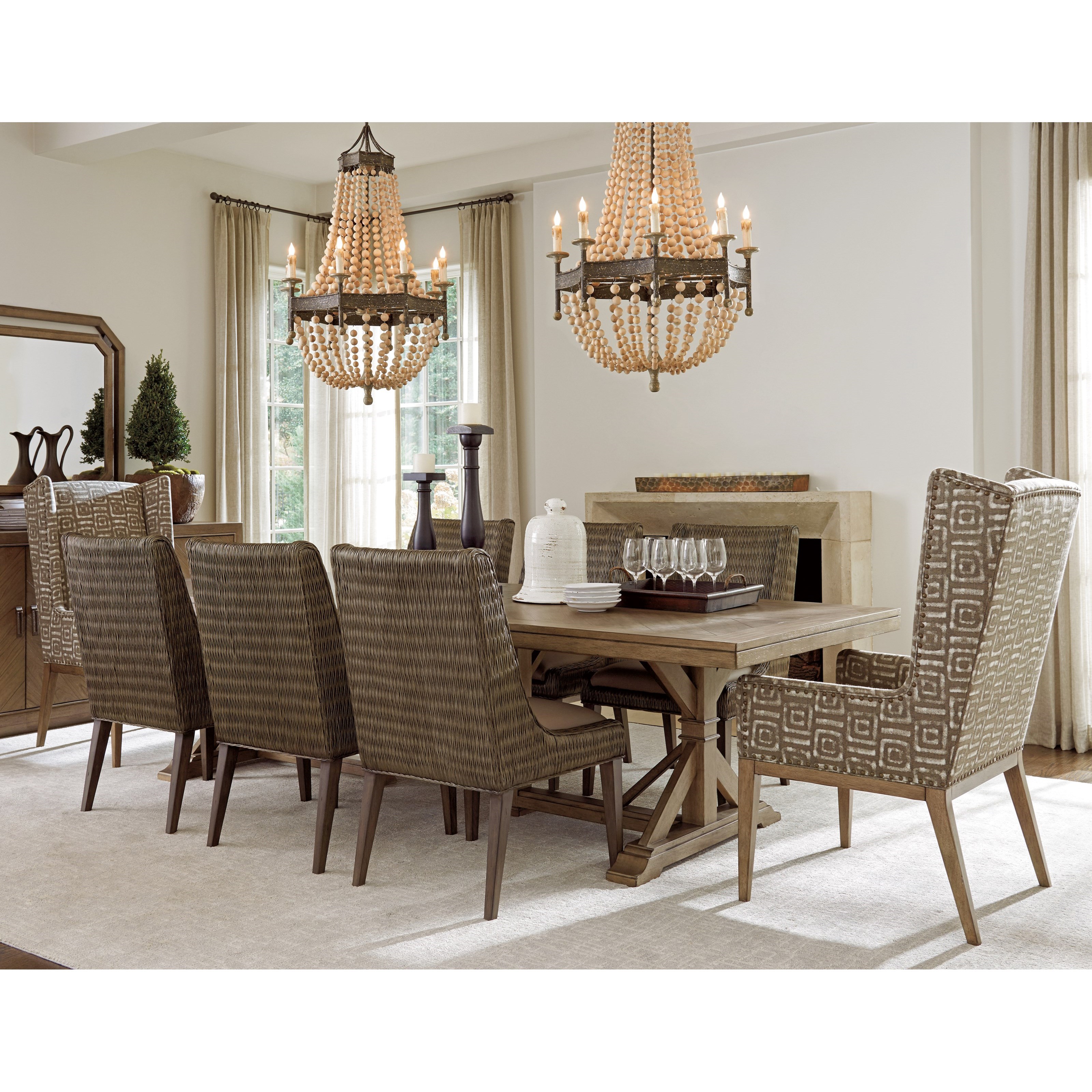 Tommy Bahama Home Cypress Point Nine Piece Dining Set With Pierpoint Table Woven Chair And Host Chairs Set Hudson S Furniture Dining 7 Or More Piece Sets