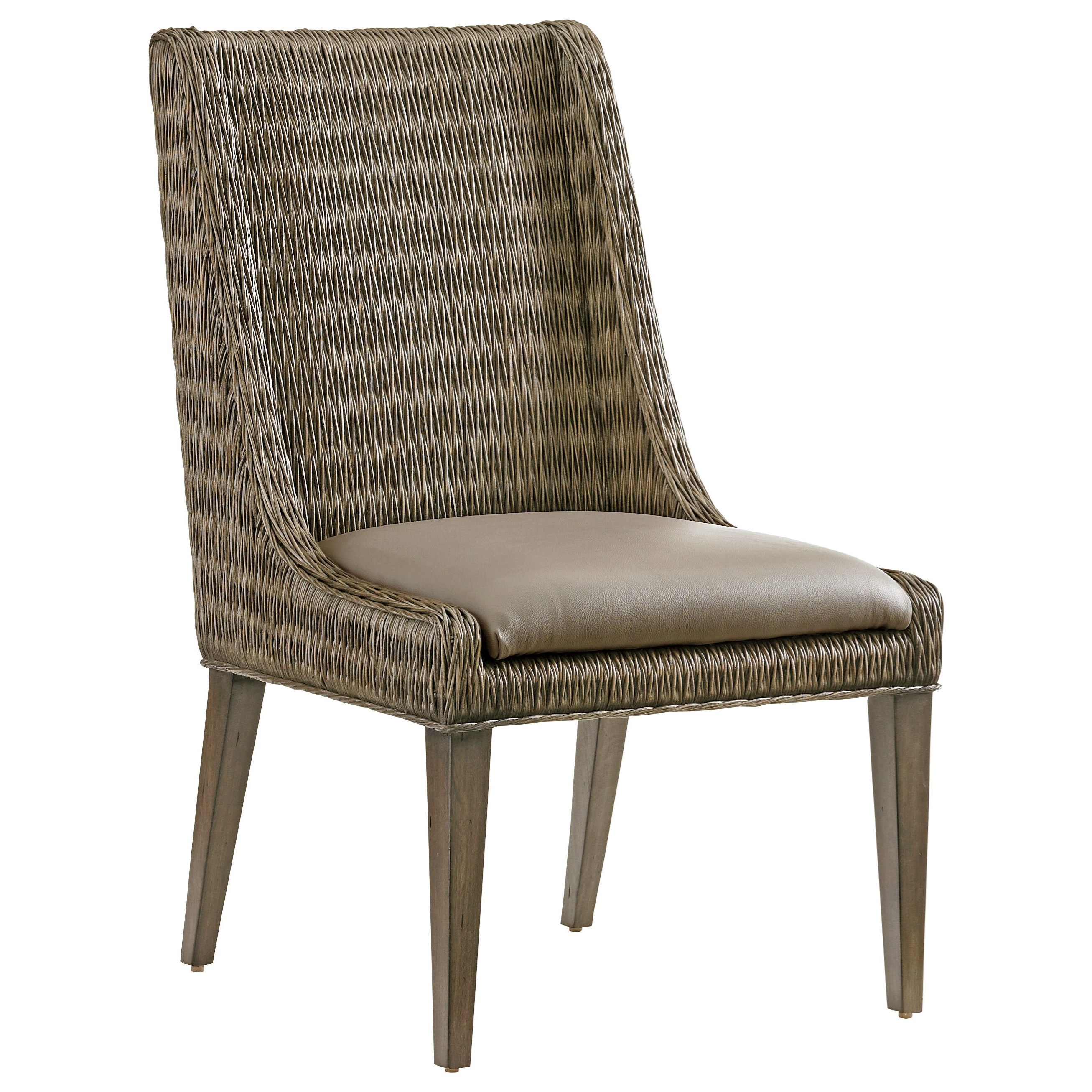 Tommy Bahama Home Cypress Point Brandon Woven Rattan Side Chair With Gray Faux Leather Seat Wayside Furniture Dining Side Chairs